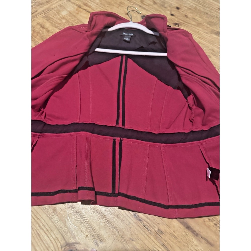 White House Black Market Military Style Blazer Sz 6 Long Sleeve Burgundy Stretch - Picture 12 of 14